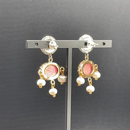Orecchini BonBon pietra rosa e perle coltivate, foto 3