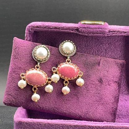 Orecchini BonBon pietra rosa e perle coltivate, foto 4