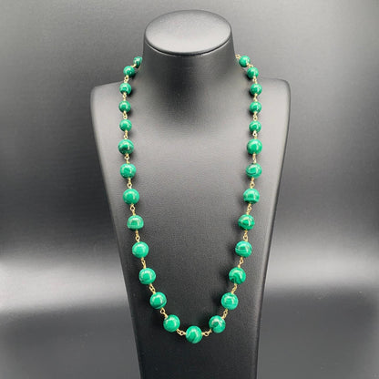 Collana a rosario in malachite a scalare, vista frontale