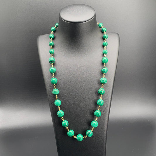Collana a rosario in malachite a scalare, vista frontale