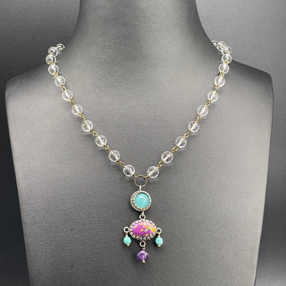 Collana BonBon con pendente multicolore e pietre chiare