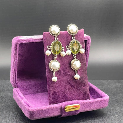 Orecchini BonBon argento 925 con perle coltivate e paste vitree verdi, vista 5