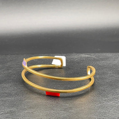 Bracciale rigido dorato a doppio giro con smalti colorati, vista 1