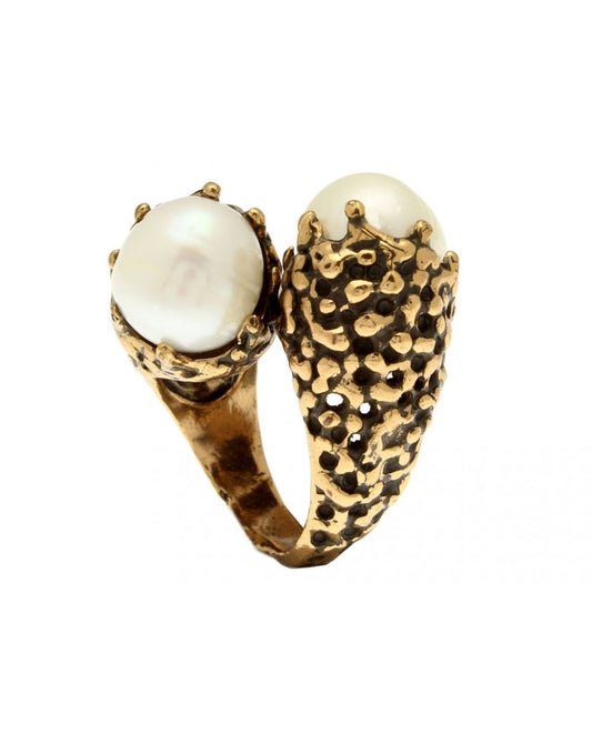 Anello Abbraccio Dorato – Perle Uniche e Design Artigianale Fiorentino (Codice: AN ALC 01)