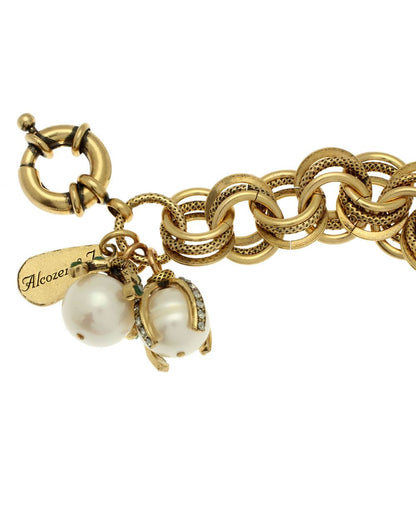 Bracciale 2 Perle - Bracciale Artigianale in Ottone Dorato con Perle e Strass