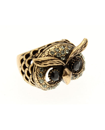 Anello Gufo con Occhi di Zaffiro - Gioiello Artigianale in Ottone Dorato