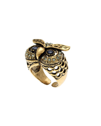 Anello Gufo con Occhi di Zaffiro - Gioiello Artigianale in Ottone Dorato