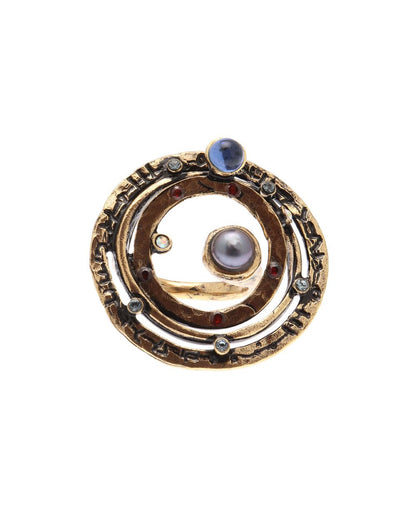 Anello Galassia - Gioiello Artigianale con Cerchi Concentrici e Perla Grigia (Codice: AN GAL 01)