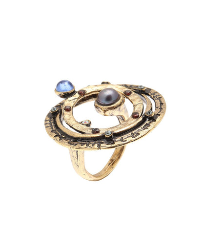 Anello Galassia - Gioiello Artigianale con Cerchi Concentrici e Perla Grigia (Codice: AN GAL 01)
