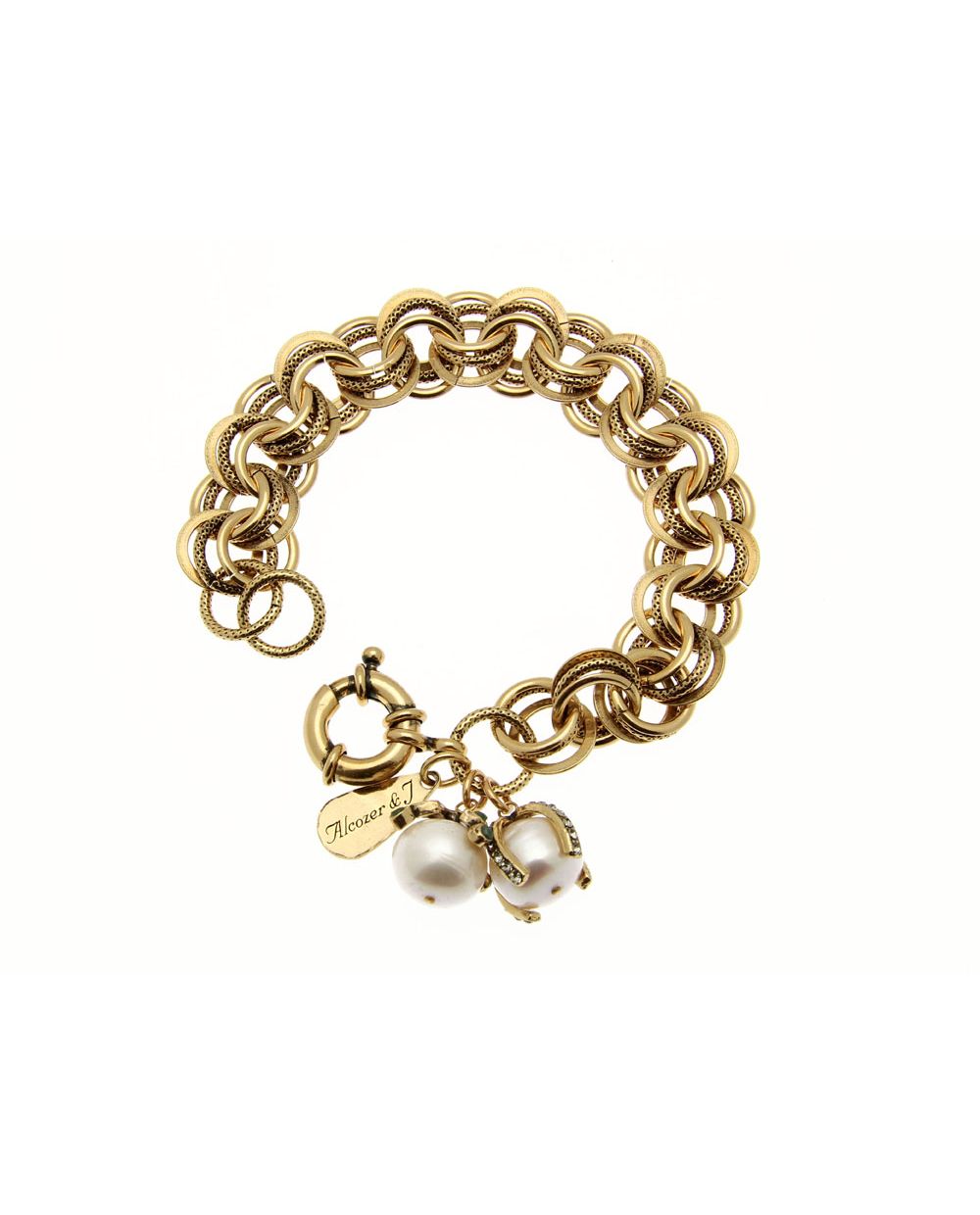 Bracciale 2 Perle - Bracciale Artigianale in Ottone Dorato con Perle e Strass