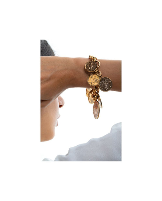 Bracciale 1.000 Monete - Bracciale Artigianale in Ottone Dorato con Monete Fuori Corso