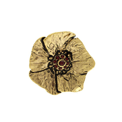 Anello Papavero - Anello in Ottone Placcato Oro con Granato