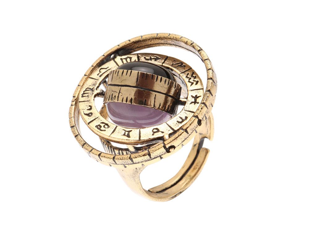 Anello Armillare – Gioiello Artigianale in Ottone Dorato con Pietre Mobili