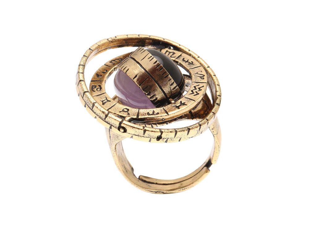 Anello Armillare – Gioiello Artigianale in Ottone Dorato con Pietre Mobili