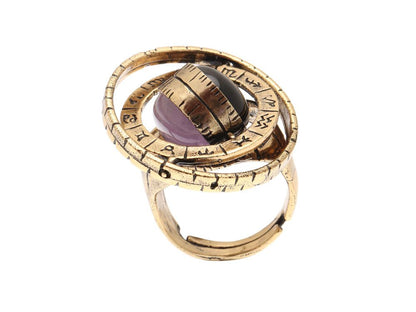 Anello Armillare – Gioiello Artigianale in Ottone Dorato con Pietre Mobili