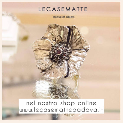 Anello Papavero - Anello in Ottone Placcato Oro con Granato